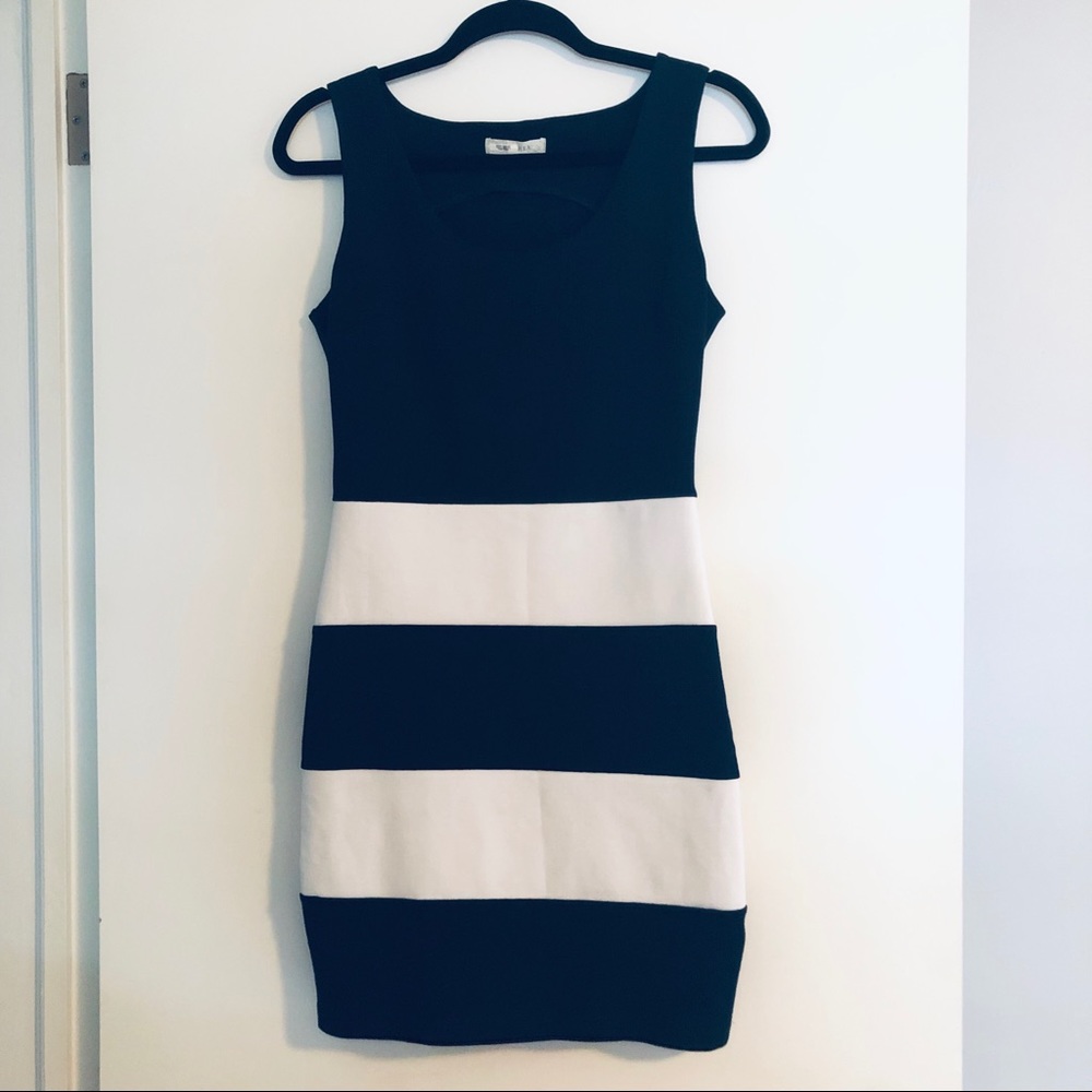 Blue and white striped dress